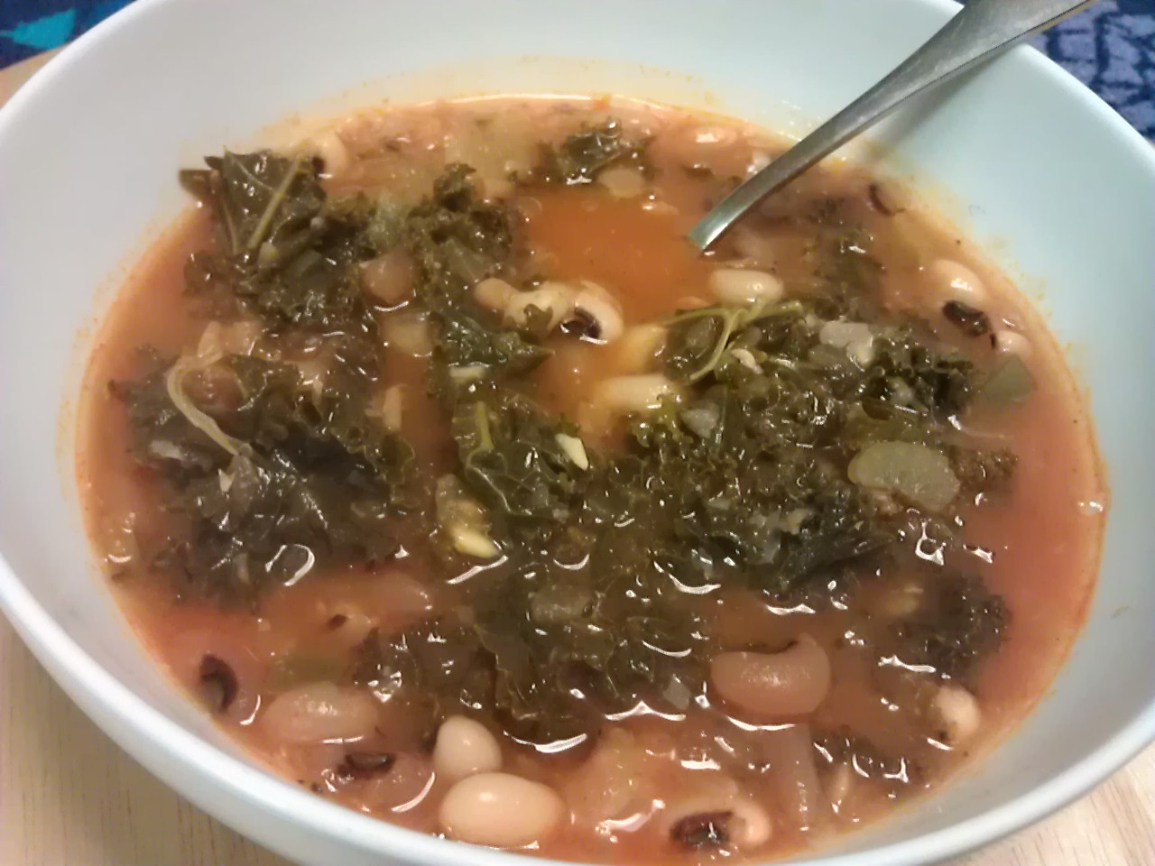 Black eyed pea soup with collards and kale for New Year's day soul food vegan cooking